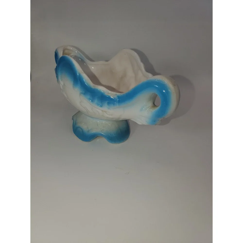 Vintage Blue White Ceramic Miniature Pitcher and Rose Footed Bowl Set